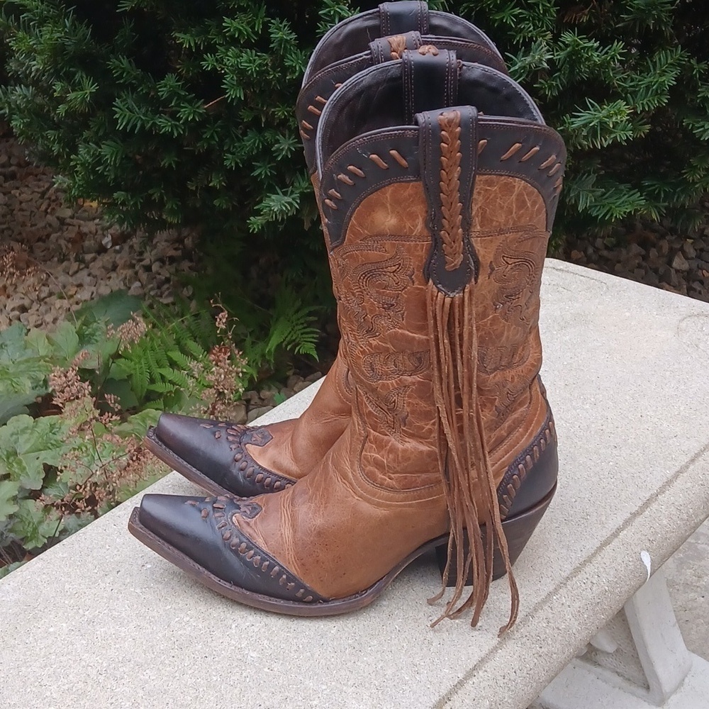 Lucchese Bootmaker Wingtip Natural Tucson Calf fringe cowgirl boots M5023 sz 9 - Picture 14 of 16